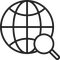 Piktogramm: Globus mit Lupe davor