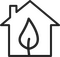 Piktogramm: Haus mit Öko-Blattsymbol